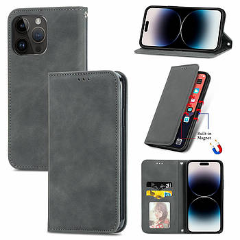 Чохол-книжка Skin Feel Leather Wallet для Apple iPhone 15 Pro Max Grey