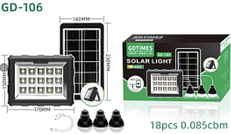 Портативна станція для заряджання GD 106 з 3 лампами та сонячною панеллю