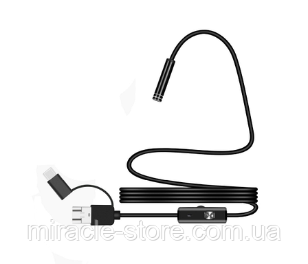 Камера ендоскоп 3 in 1 з кабелем на 2 метри 7 мм TYPE-C/MicroUSB/PC, фото 2