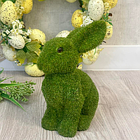 Фигурка декоративная Кролик с бантом с флоковым напылением 15*20см, цвет зеленой травы