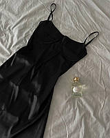 Женское короткое платье на регулируемых бретелях в длине мини (черный, молочный) размер: 42-44, 44-46
