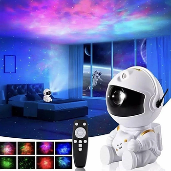 ОПТ від 10 шт, Лазерний нічник-проектор зоряного неба Космонавт, від USB, з пультом / Дитячий світильник з проекцією космосу