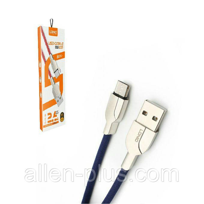 LDNIO LS411 Кабель microUSB 1M, чорний (метал, передавання даних, заряджання)