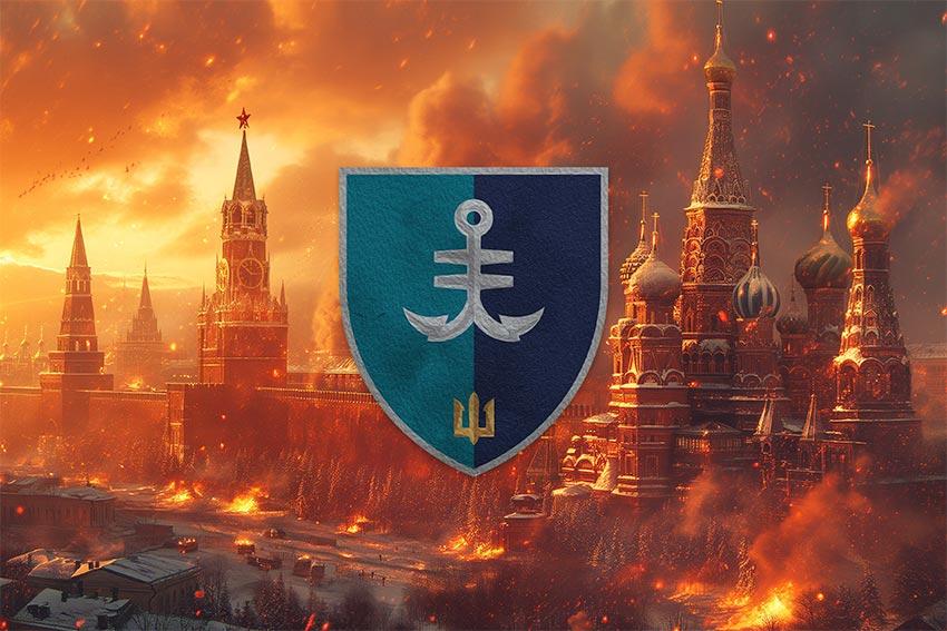 Прапор 35 ОБрМП імені Михайла Остроградського ВМС ЗСУ (лого 2) кремль палає