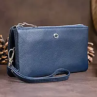Місткий шкіряний жіночий гаманець клатч синій ST Leather 19248