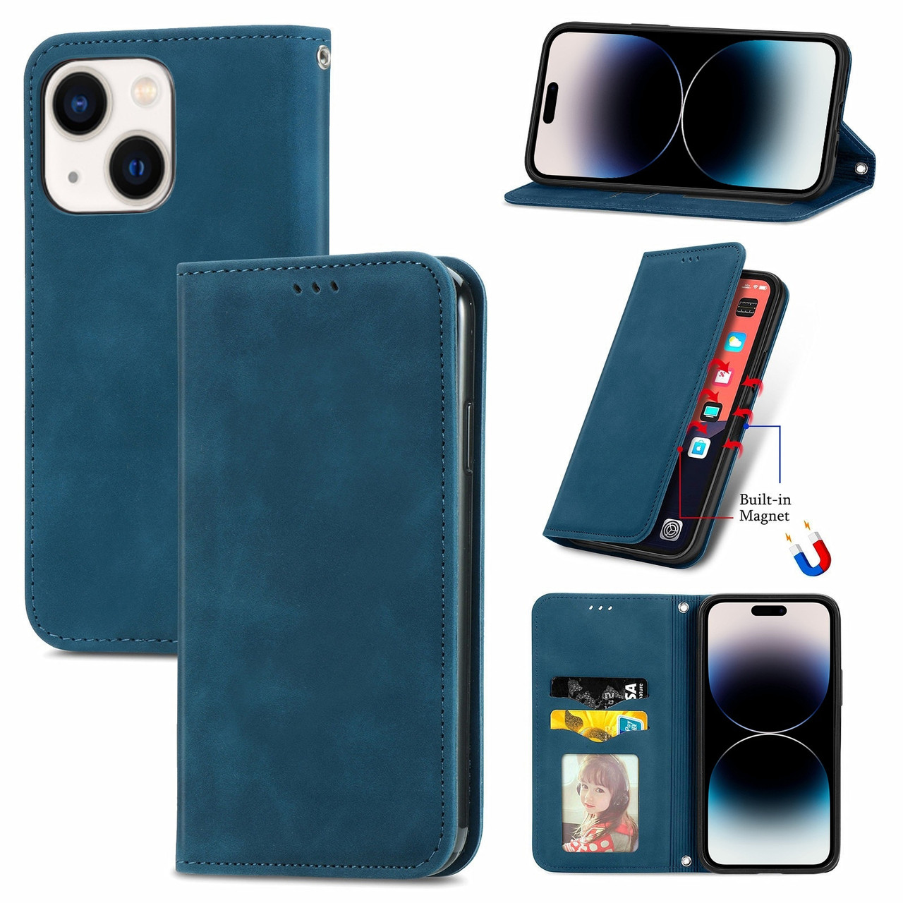 Чохол-книжка Skin Feel Leather Wallet для Apple iPhone 15 Plus Blue, фото 1