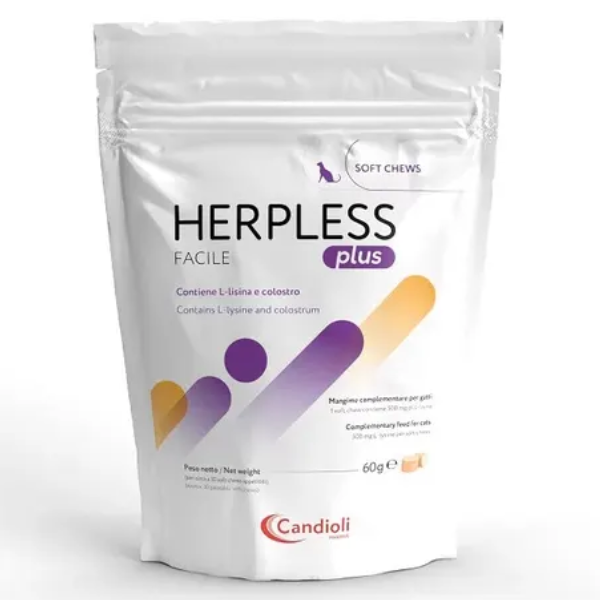 Херплес Candioli Herpless Facile Plus для підвищення імунітету в разі герпесвірусного ринотрахеїту в котів, 30 таблеток по 2 гр, фото 1