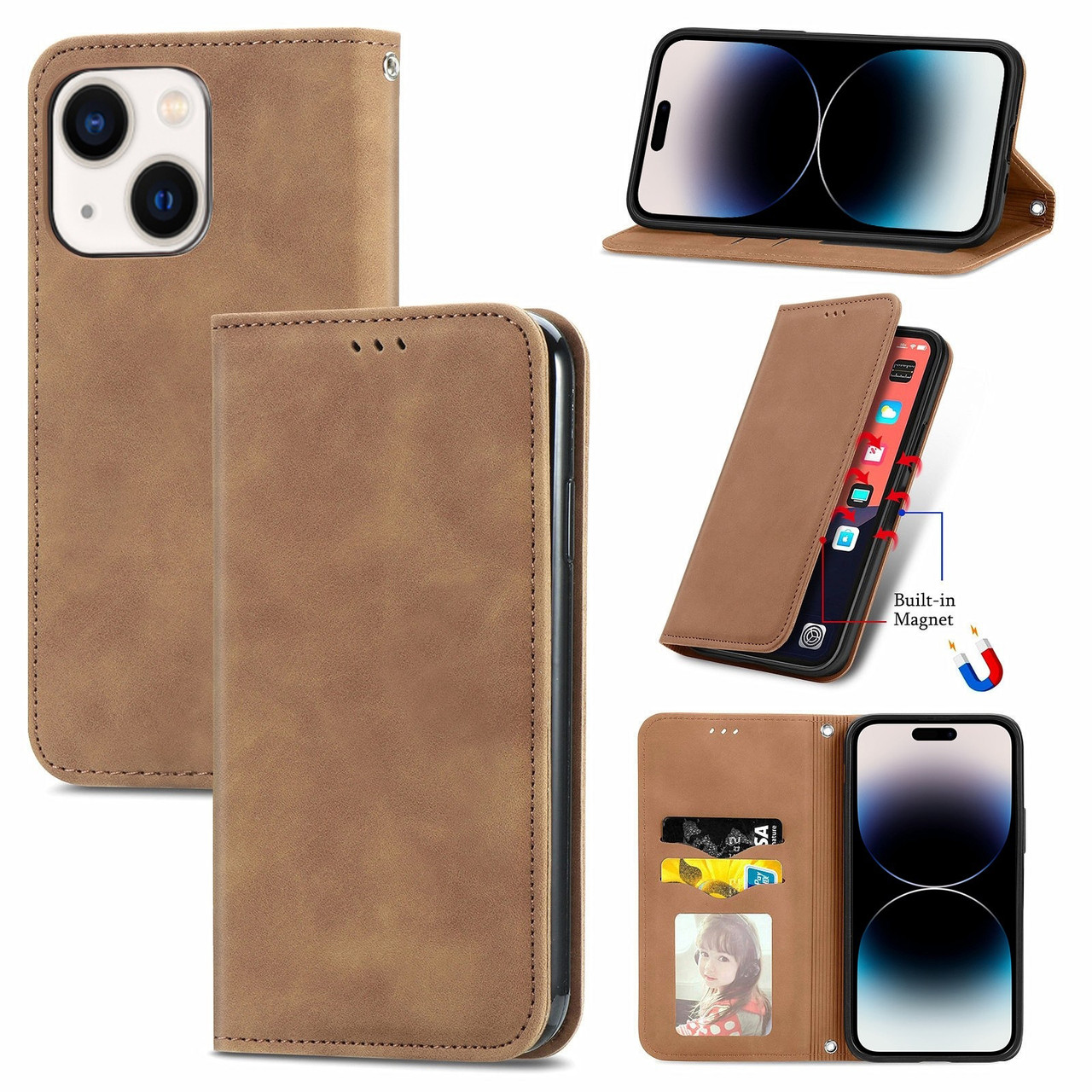 Чохол-книжка Skin Feel Leather Wallet для Apple iPhone 15 Plus Brown, фото 1