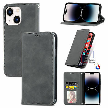 Чохол-книжка Skin Feel Leather Wallet для Apple iPhone 15 Plus Grey