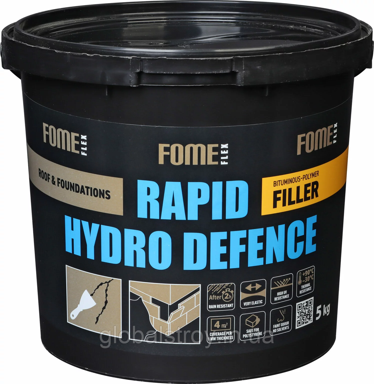 Бітумно полімерна шпаклівка клей для теплоізоляції FOME FLEX Rapid Hydro Defense Filler 5 кг