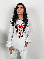 Женская блузка стильная Микки Маус софт 42-44, 46-48, 50-52, 54-56 "KARAM" от прямого поставщика