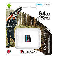 MicroSDXC (UHS-1 U3) Kingston Canvas Go Plus 64Gb class 10 A2 V30 (R170MB/s, W70MB/s)