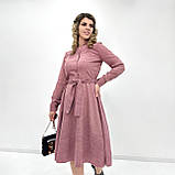 🔸 Жіноче Модне Вельветове Плаття весняне міді, на гудзиках, з поясом, однотонне, довгий рукав | Батал, фото 10