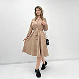 🔸 Жіноче Модне Вельветове Плаття весняне міді, на гудзиках, з поясом, однотонне, довгий рукав | Батал, фото 2