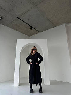 Подовжене кашемірове пальто на запах чорний