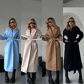 Подовжене кашемірове пальто на запах моко, чорний, бежевий, блакитний, шоколад