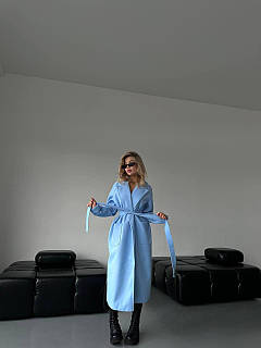 Подовжене кашемірове пальто на запах блакитний