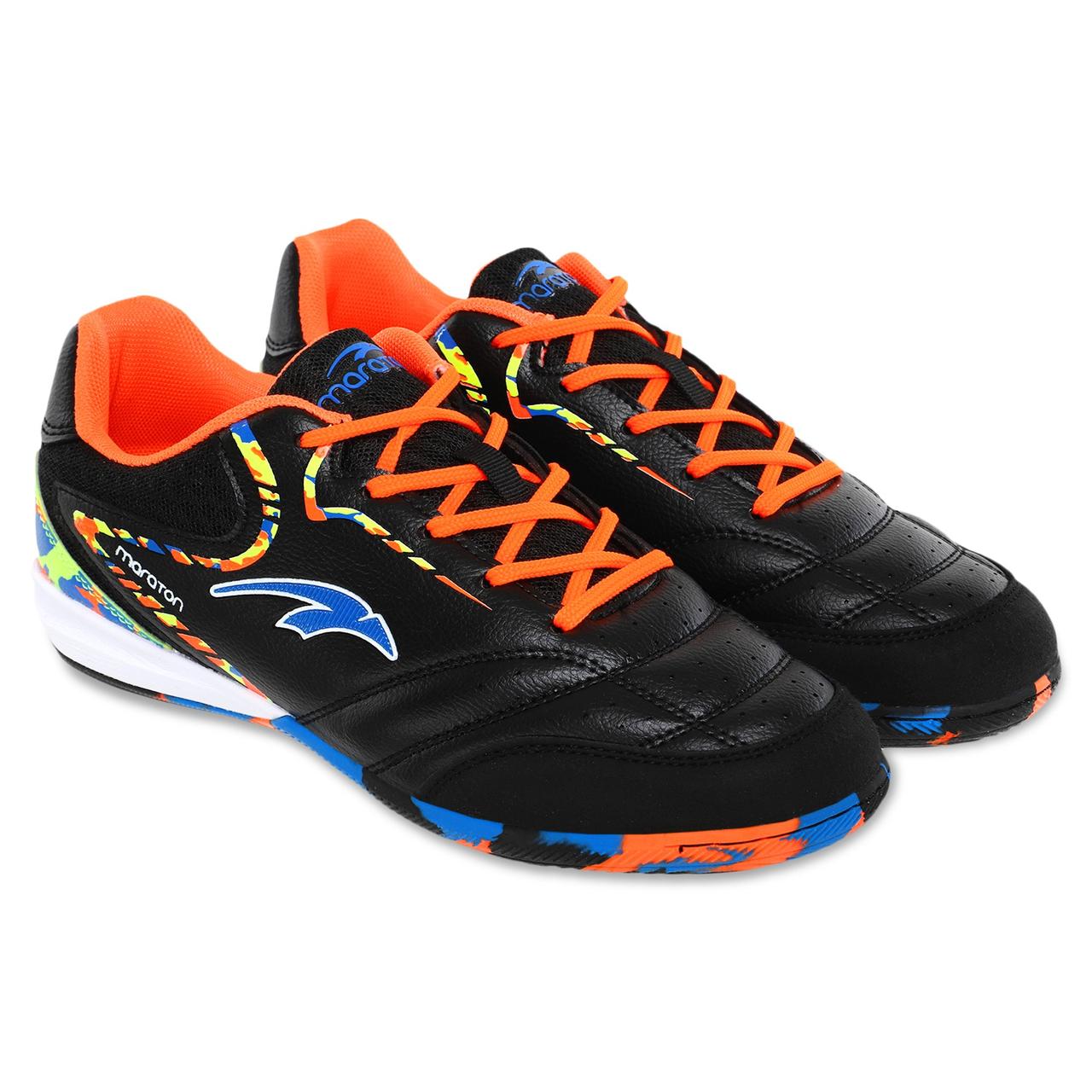 Обувь для футзала подростковая MARATON 230508-1 размер 36-41 черный-синий-оранжевый kl - фото 4 - id-p2142127488