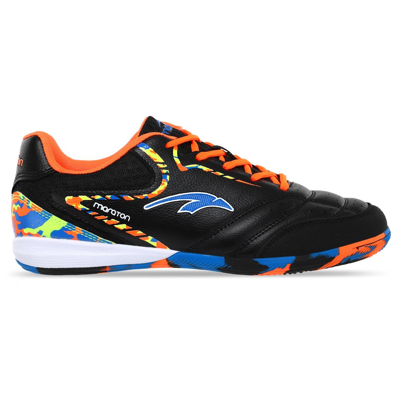 Обувь для футзала подростковая MARATON 230508-1 размер 36-41 черный-синий-оранжевый kl - фото 1 - id-p2142127490