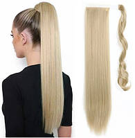 Причіпний хвіст блонд 60см, коси, кінський хвіст, термоволокно