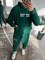 Мужской спортивный костюм прогулочный (зеленый) трендовый комфортный с надписями трехнитка петля sBRN9