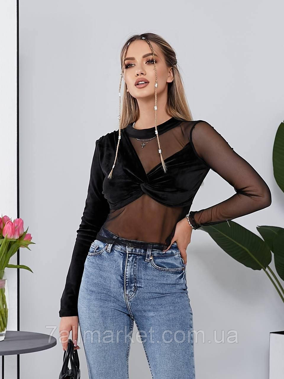 Топ жіночий веоюр + сітка (42-46) (2кв) "SALVADOR" недорого від прямого постачальника