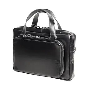 Шкіряний портфель - месенджер Woke чорний. Сумка-унісекс. Розмір М - 38х26х5 см, ноутбук 15.6”.