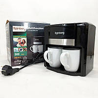 Кофеварка капельная Rainberg RB-613 (0,3 л, 500 Вт) с двумя керамическими чашками, маленькая кофемашина TOS