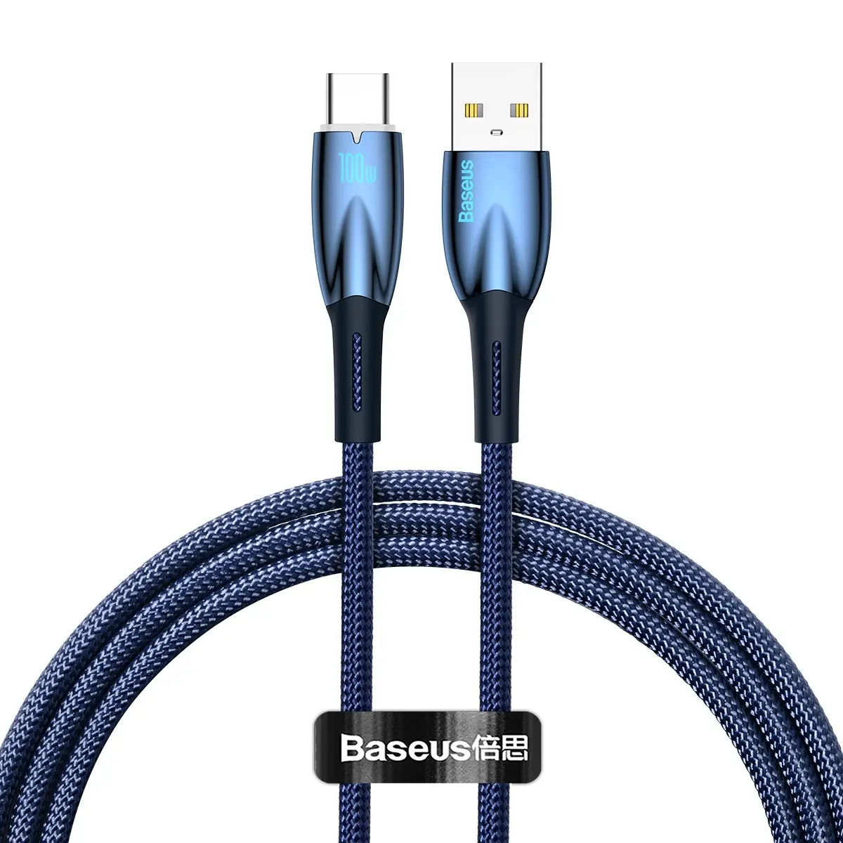Кабель зарядный Baseus USB A - USB Type C Glimmer Series 100W LED 1 м Blue (CADH000403)