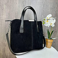 Женская замшевая сумка черная классическая ShoppinGo Жіноча замшева сумка чорна класична