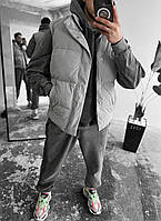Мужская жилетка короткая вельветовая (серая) стильная стеганная на весну-осень без капюшона на молнии s23g1