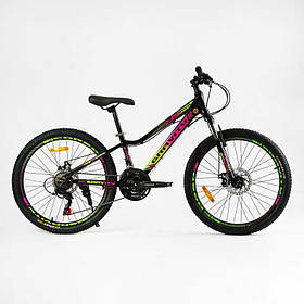 Велосипед спортивний 24 дюйми, рама 12" Corso Gravity GR-24617 (3*7s) чорний