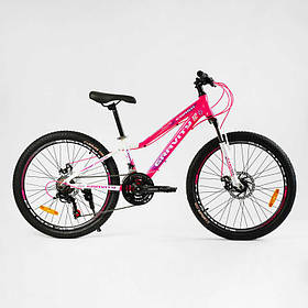 Велосипед спортивний 24 дюйми, рама 12" Corso Gravity GR-24141 (3*7s) рожевий
