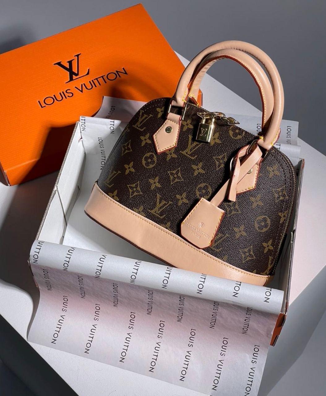 Жіноча сумка Louis Vuitton Alma Brown Beige еко шкіра коричнева 1 відділення c 2 ручками лого LV