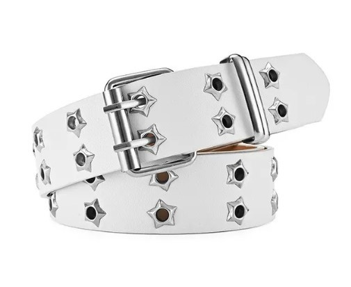 Стильний жіночий пояс ремінь 110 см білий зірка