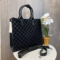 Женская большая сумка из натуральной замши + эко кожа замшевая сумочка в стиле Гучи Черный ShoppinGo Жіноча