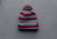 Шапка мужская зимняя шапка Staff gray & red ShoppinGo Шапка в полоску чоловіча зимова шапка Staff gray & red