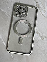 Чехол для iPhone 15 pro max Shining MagSafe серебряный с защитными линзами на камеру