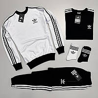 Костюм спортивный мужской adidas свитшот брюки футболка 2 пары носки ShoppinGo Костюм спортивний чоловічий