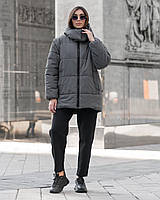 Серая женская зимняя куртка Staff swe gray oversize ShoppinGo Сіра жіноча зимова куртка Staff swe gray