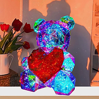 Хрустальный Медвежонок Геометрический Мишка 3D LED Teddy Bear ночник с красным сердцем 25 см (SC)