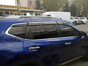 Дефлектори вікон із хром молдингом (вітровики) Nissan Xtrail 2014-2021 6 шт. (FLY)