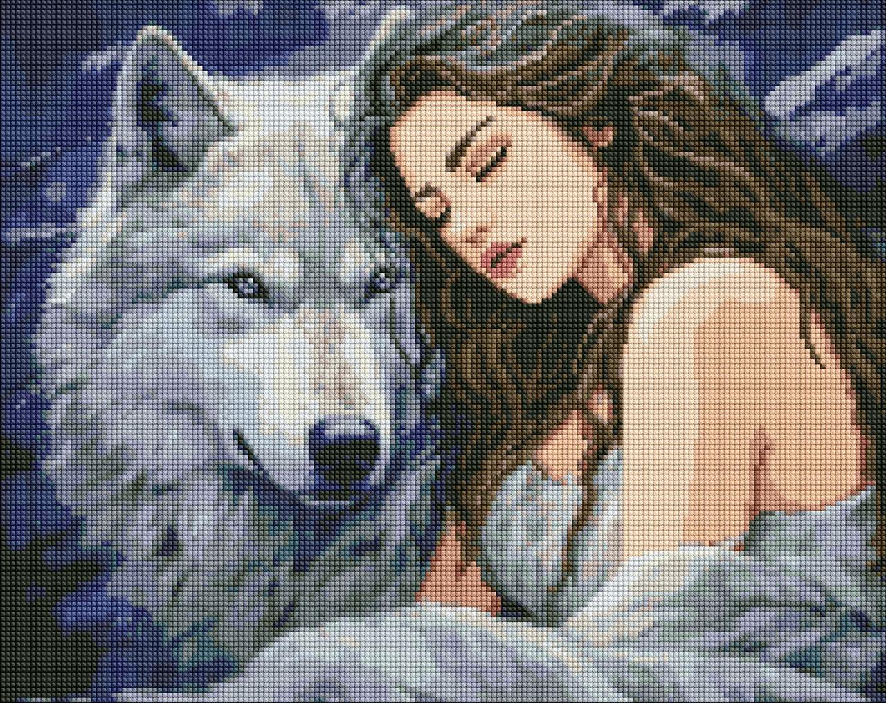 Алмазна мозаїка вишивка 40х50 см Під захистом вовка ©art_selena_ua Ідейка АМО7897, фото 1