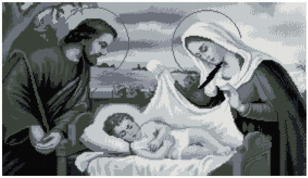 Алмазна мозаїка 40х70 Ікона "Свята родина" монохром сіра SS807, фото 1