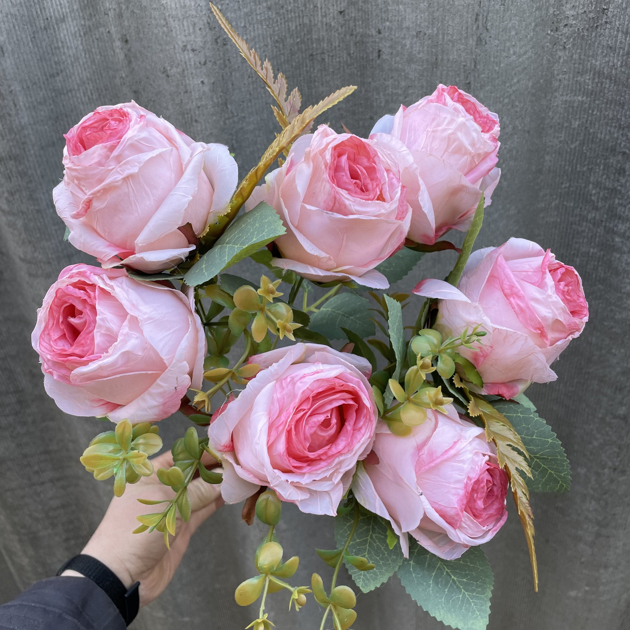 Букети троянди бутон Цуміги 7 голов 42 см рожева, фото 1