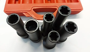Набір ударних довгих головок 3/4" E18, E20, E22, E24, 17мм, 19мм 6шт для болтів ГБЦ TOPTUL JGAI0602, фото 4