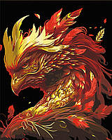 Картина по номерам на черном фоне 40х50 см. Огненная птица феникс. Набор для рисования с золотыми красками