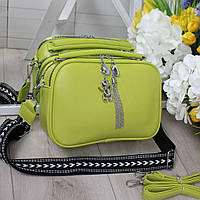 Женская сумка клатч красивая сумочка с двумя ремнями салатовая экокожа