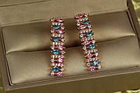 Серьги Xuping Jewelry Виконтесса с голубыми и розовыми камнями 3 см золотистые