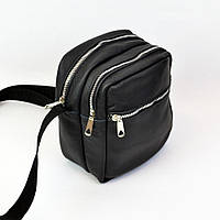 Качественная мужская сумка - мессенджер из натуральной кожи на 4 кармана с серебряной молнией на 4 кармана NST